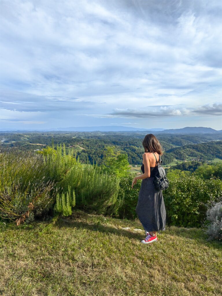 Tena na vidikovcu na Vinagori s pogledom na brege Zagorja.