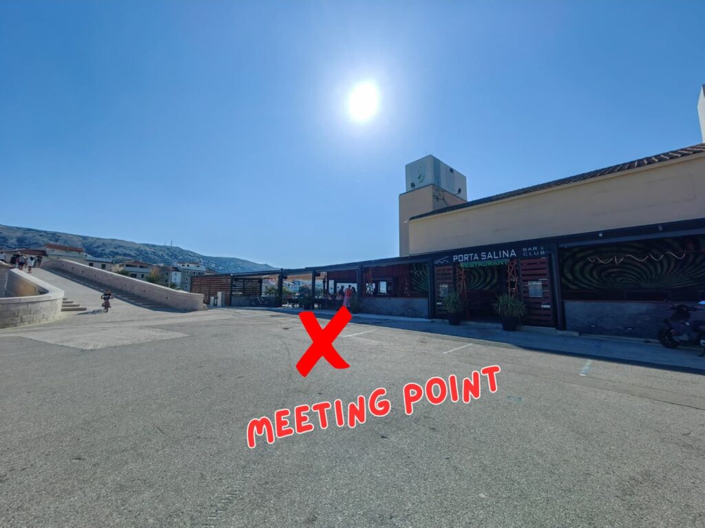 Meeting point for the Pag Old Town Walking Tour in front of Porta Salina Bar, next to Pag Town Bridge