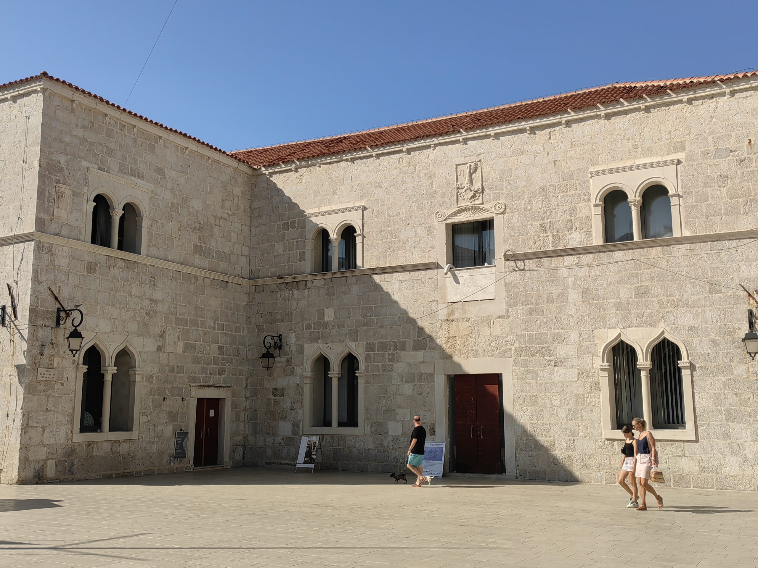 Stone facade of the Rector's Palace in the historic centre of Pag, Croatia