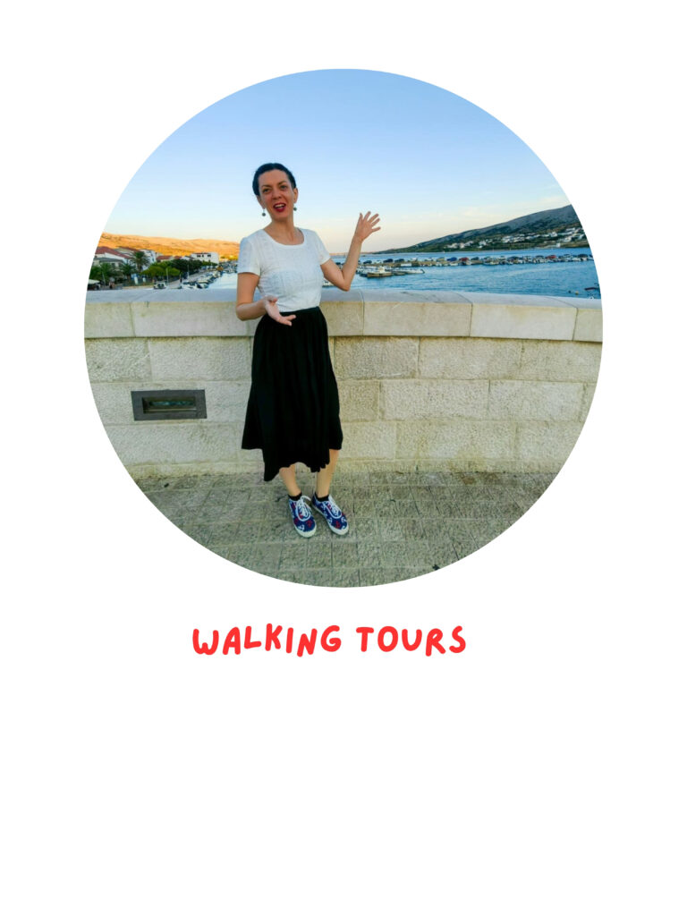 Tena, licensed tour guide, leading a walking tour in Pag, Croatia